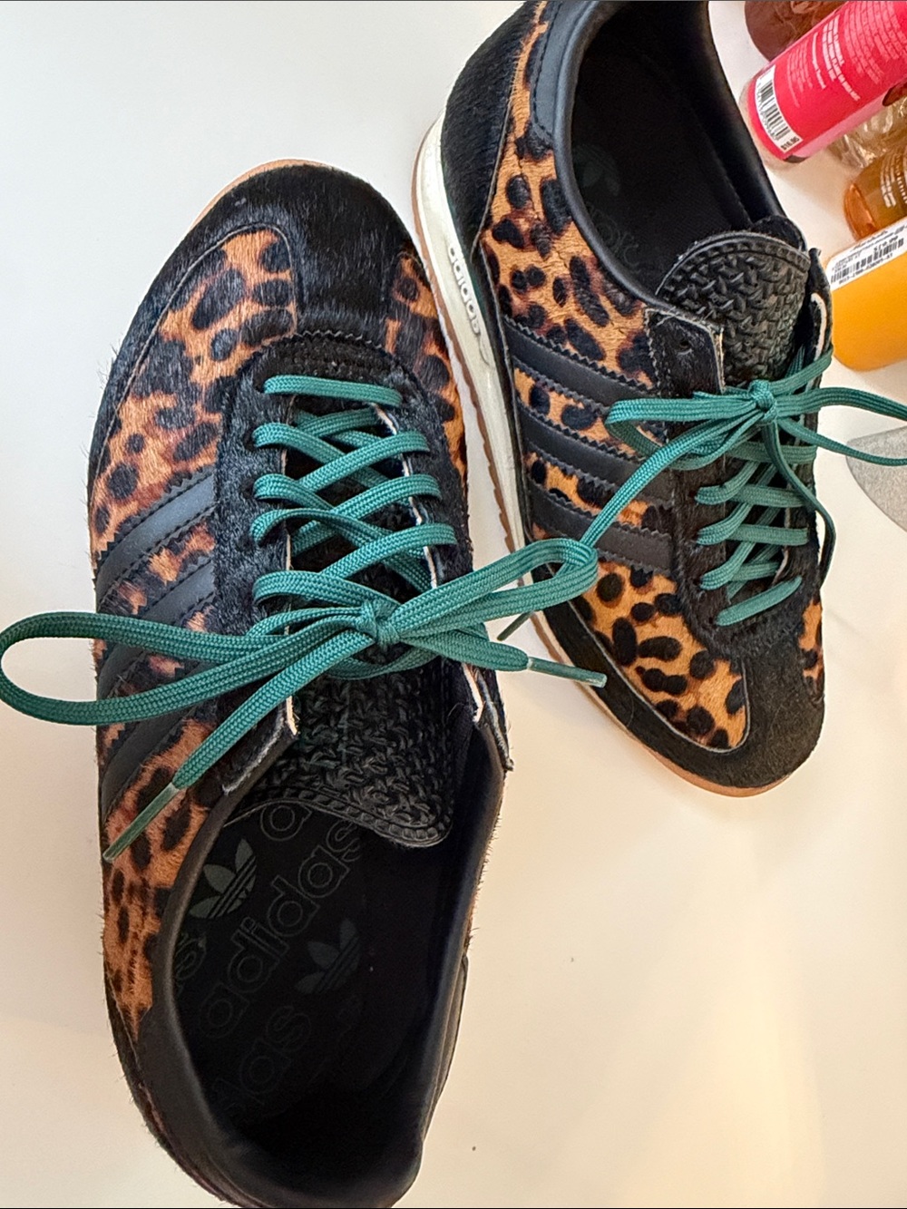 adidas Kids Leopard Print Sneakers with Green Laces - Picture 3 of 6